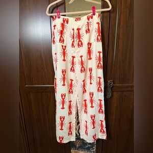 Women’s White Wide-Leg Pants with Red Lobster Print Size Large
